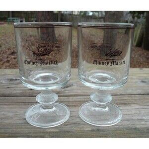 1970's Quincy Market Boston 2 Cocktail Glasses Toasted Almond Creme Icicle Base
